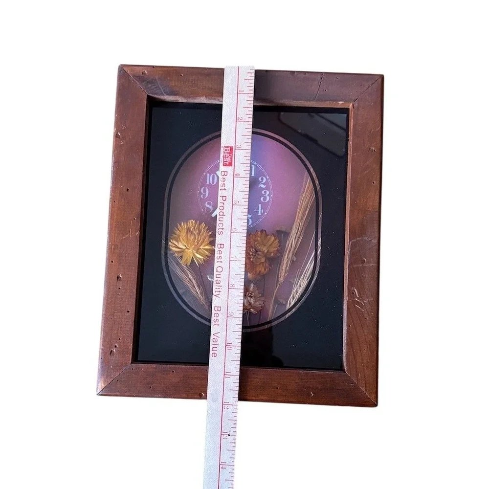 Art Unlimited Vintage Shadow Box Wall Clock Dried Flower Rustic 11x14 MCM rustic